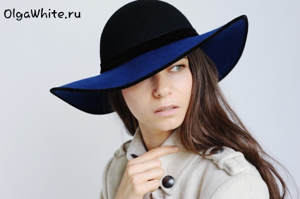 Широкополая шляпа женская синяя фетровая купить в интернет магазине