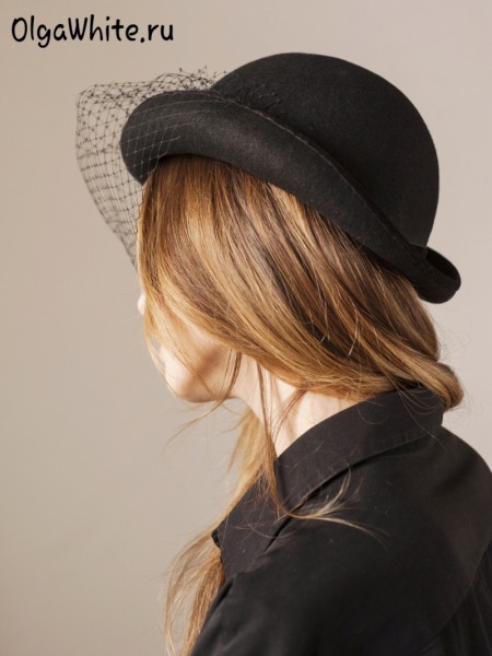 Черная шляпа котелок купить Женская шляпка с вуалью