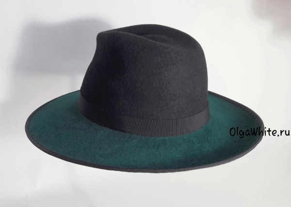 Зеленая широкополая шляпа фетровая купить