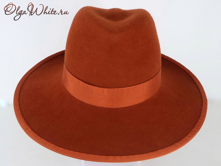 Оранжевая рыжая шляпа фетр купить