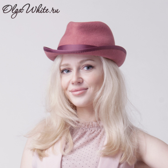Розовая шляпа купить женская фетровая федора