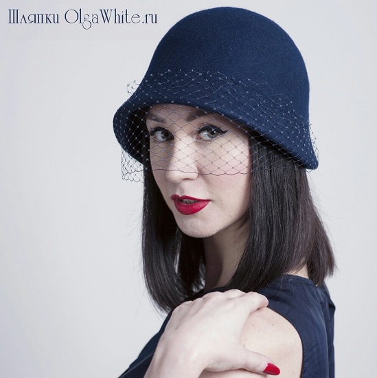 Синяя фетровая шляпа клош купить Шляпка в ретро стиле-с чем носить