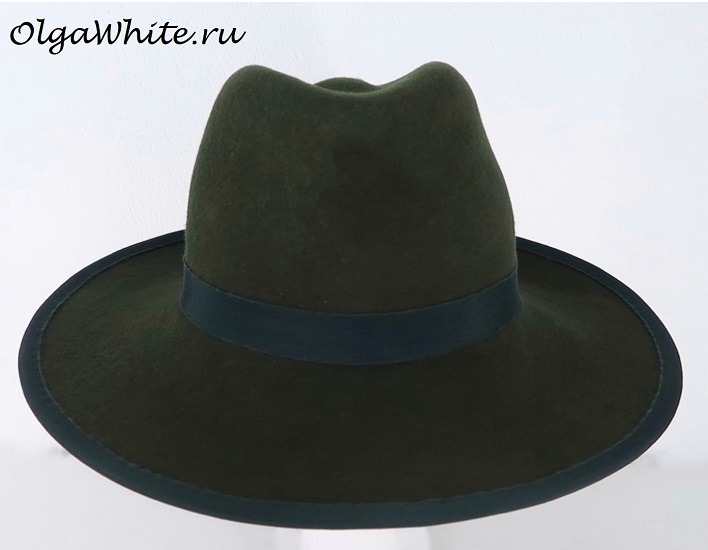 Темно-зеленая шляпа женская фетровая купить