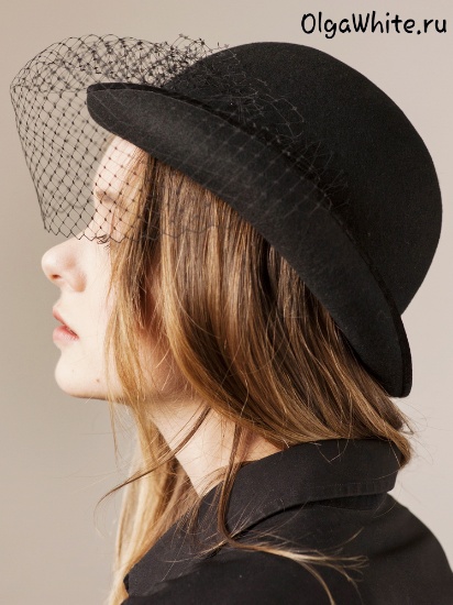 Черная шляпка с вуалью котелок женский купить